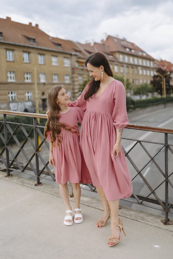 Šaty "Boho Breeze" MAMA A DCERA - tmavě starorůžová