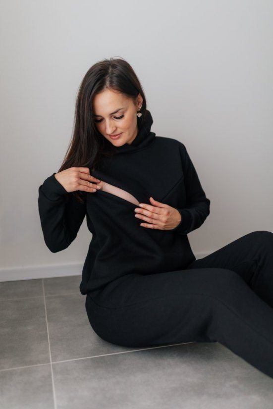 Hrubá tepláková souprava s kapucí - černá - Velikost: XS/S