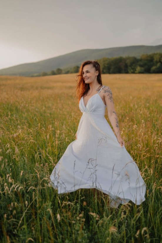 Lněné svatební šaty – Garnie - Velikost: XL