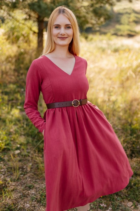 Kojicí lněné šaty "Harmonia" - bordó - Velikost: XS/S