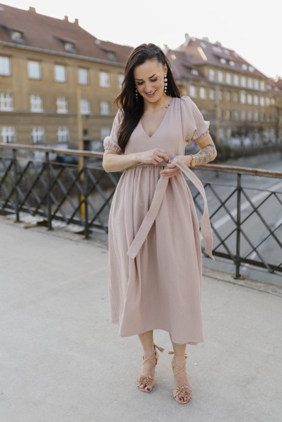 "Boho Breeze" breastfeeding dress - beige - Size: M/L