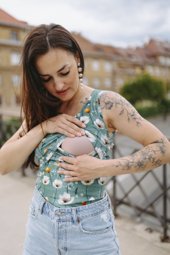 Tílko ke kojení – tyrkysové květiny