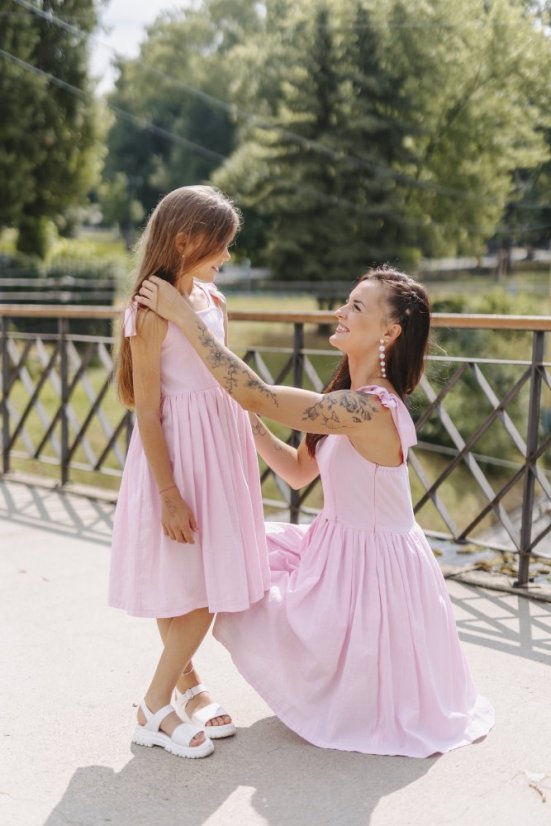 "Aurela romantic" linen dress MUM AND DAUGHTER - baby pink - Size: M