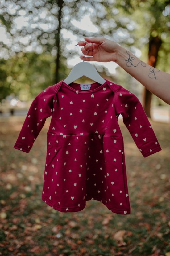 MATCHY nursing dress - gold hearts on burgundy - Size: 2XL